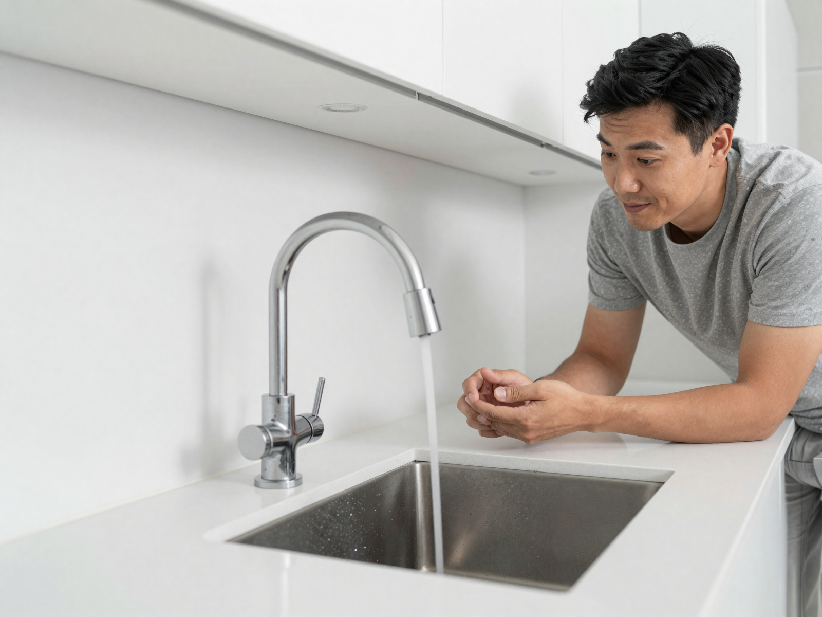 Professional plumbing service in a modern kitchen